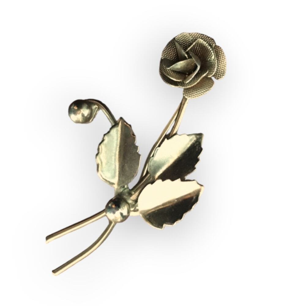 Aged gold tone dainty Rose flower brooch, pin